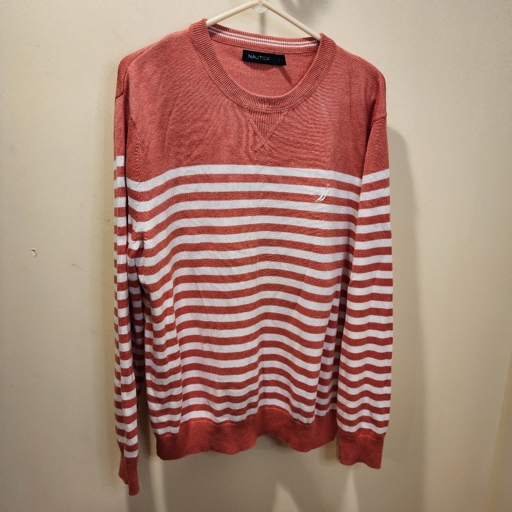 Nautica Men's Stripes Cotton Vizcose Blend crew neck Sweater size L